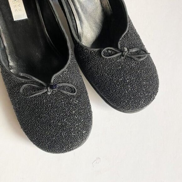 Vintage Y2k Barneys New York Co-op Beaded Black Square Toe Heels 9 Wide - Picture 5 of 10